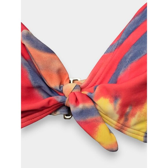 TOMMY HILFIGER Tie Dye Stretch Tie-Front Deep V Neck Bikini Top Hot Pink L NWT - Picture 5 of 10